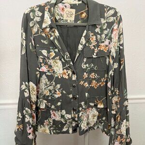 Chaser Frayed Bell Sleeve Jacket Slouchy Prairie Style Pockets Ruffles - L